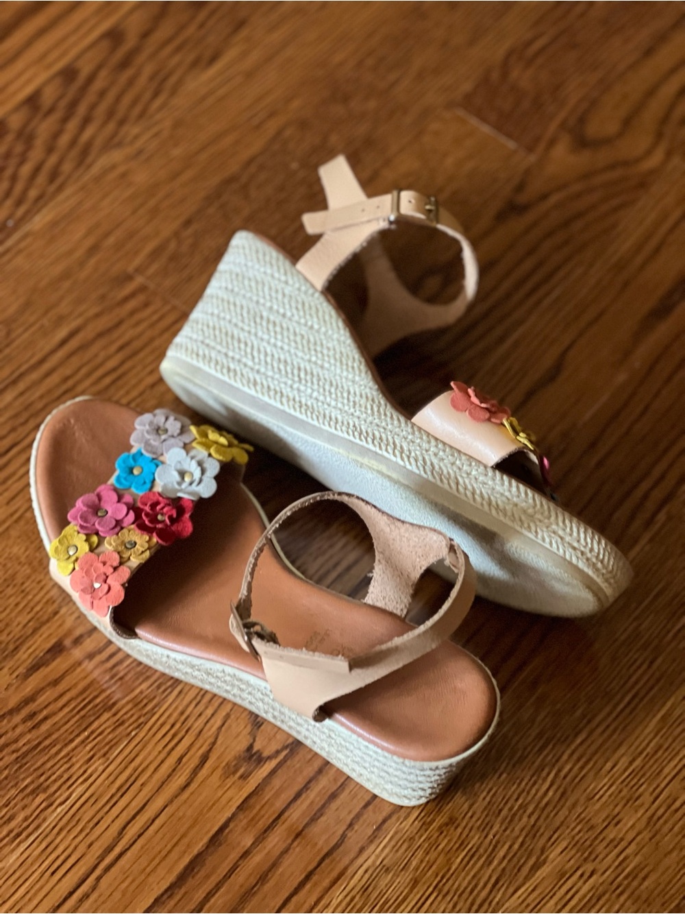 Sophia Milano Wedge Sandals with Multicolor Floral Appliqué